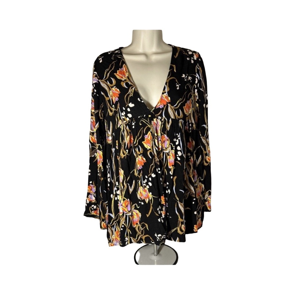 Free‎ People Black Floral Bella Blouse-size Medium - Picture 4 of 8